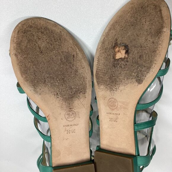 CHANEL Interlocking CC Logo Leather Gladiator Sandals Green Size EU 39.5 8.5US - Picture 16 of 17